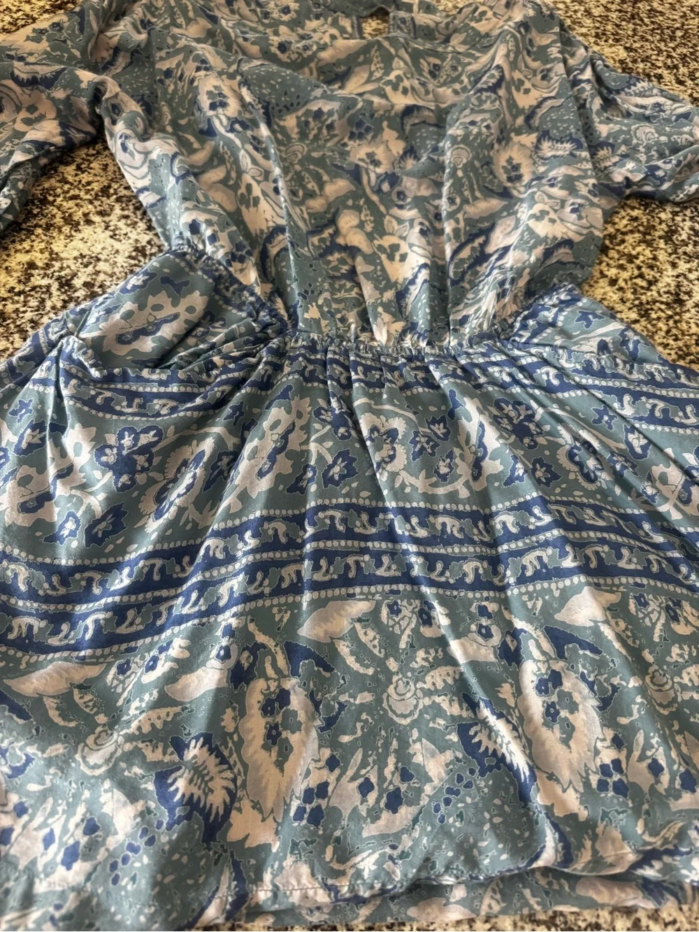 Blue & White Print Free People Dress w Back Cutout